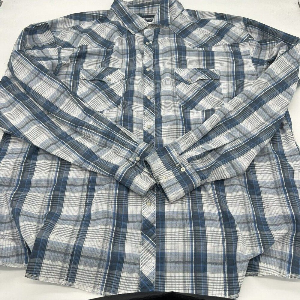 Wrangler Western Button Down Shirt Mens 3x Blue White Plaid Long Sleeve
